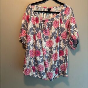 Torrid Pink and Gray Floral Blouse